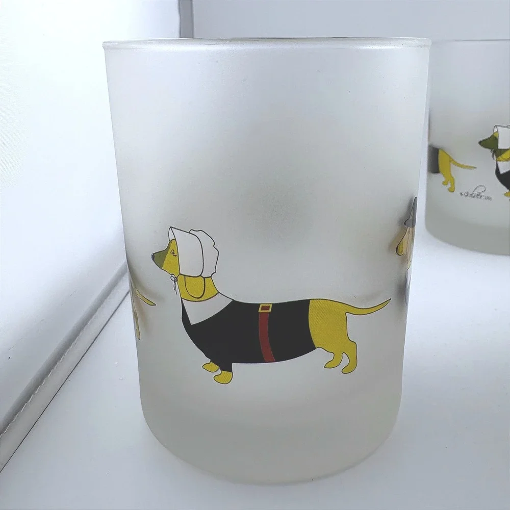 Culver Ltd Thanksgiving Pilgrim Dachshund Frosted Glass Tumblers Set of 6